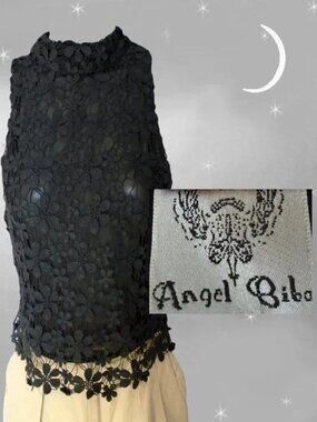 Sexy Angel Biba Black Eyelet Lace Halter Look Top - Size 10